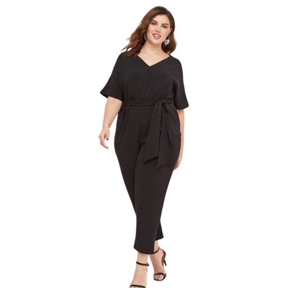 Lane Bryant Pants - Lane Bryant Black Jumpsuit Shirt Sleeve Belted With Pockets and Belt Size 22